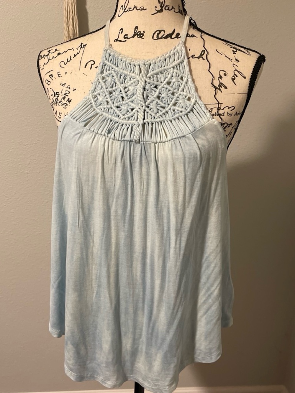 American Eagle Outfitters Light Blue Crochet Halter Cami